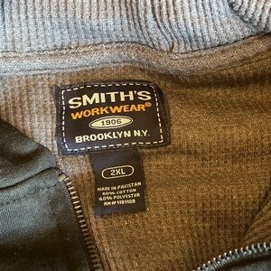 Smith's Workwear Men's black, zipper, hooded sweatshirt, side pockets, thermal